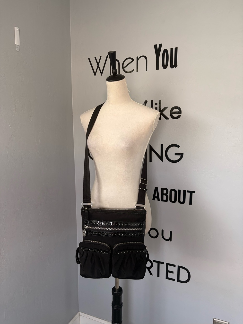 Brighton Black Crossbody Organizer Bag with Stud Accents